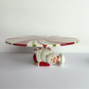 Festive Santa Cake Stand Peppermint Swirl Ceramic Red Green Display Holiday